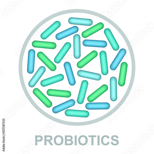 Probiotics bacteria icon, microbiome flora, lactobacillus bacterium.