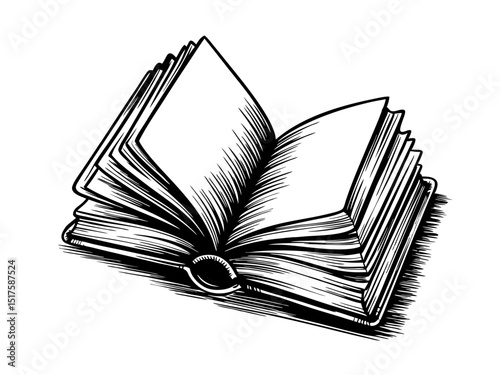 Open book vintage woodcut style vector illustration
