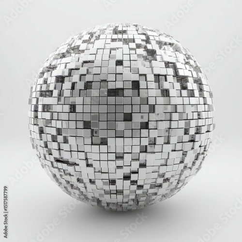A sphere composed of many small, square, metallic tiles