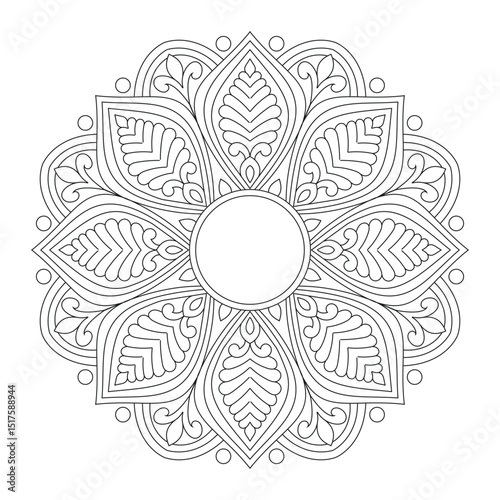 Floral black and white background of a mandala coloring page, vector file