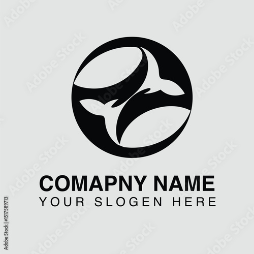 Abstract logo featuring two orca whales in a circular design, symbolizing unity and strength, perfect for a company brand identity, isolated on white background