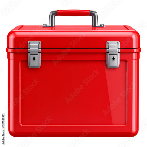 Shiny Red Metal Toolbox Storage Case