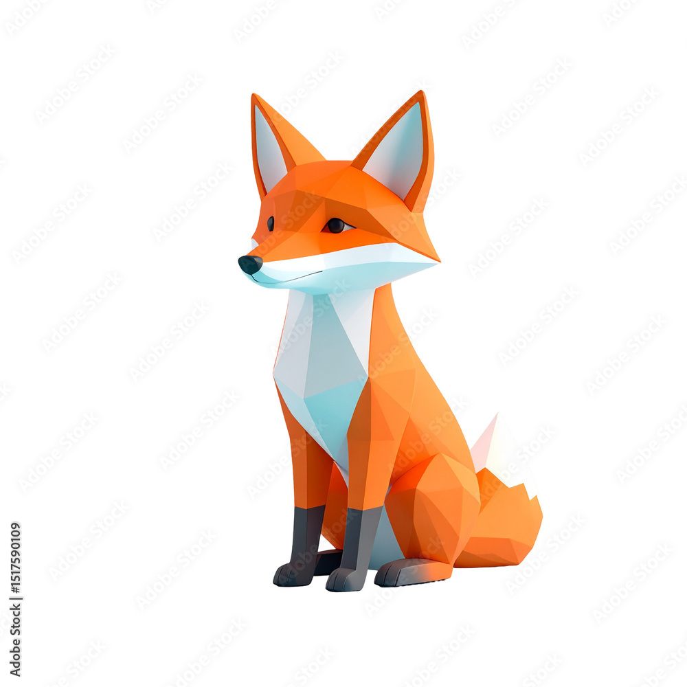 Obraz premium Adorable Low Poly Fox Sitting Isolated on Black