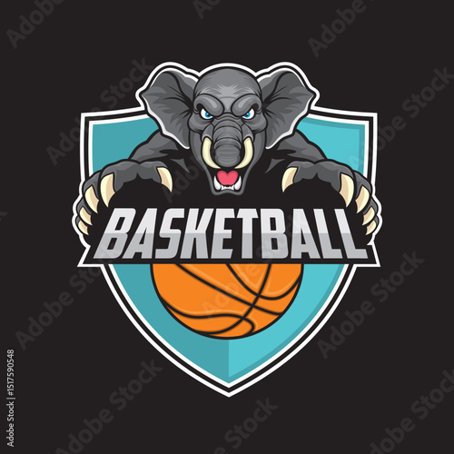 basketball club logo elephant vector illustration design