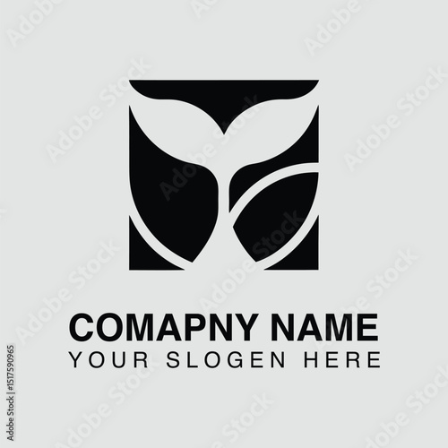 Whale tail logo design featuring a stylized tail within a square shape, isolated on white background, perfect for branding, marine themes, and aquatic concepts photo
