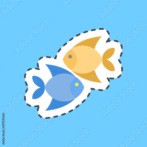 Cutting line sticker pisces the fishes. Zodiac horoscope elements.