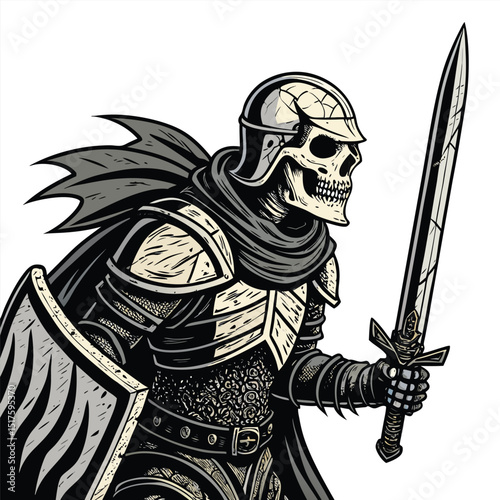 A decaying skeletal knight, clad in cracked, dark armor, grimly clutches a pulsating, swirling orb of dark energy – a potent curse.  Detailed, dark fantasy art.