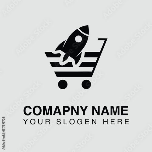 Rocket soaring from a shopping cart, symbolizing rapid growth in online retail and e-commerce, highlighting the speed and efficiency of modern digital marketplaces