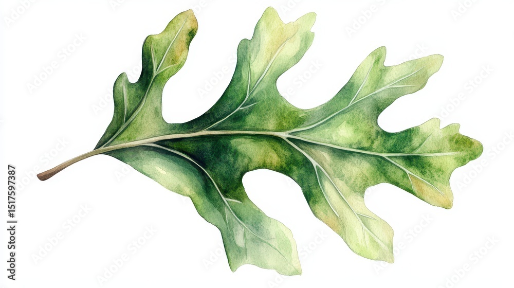 Naklejka premium Oak Leaf Watercolor. Green Symbol of Durability and Stability in Forest Nature Illustration