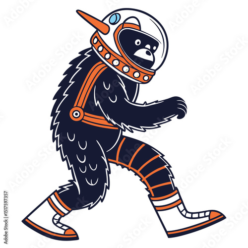 A whimsical space explorer monster, wearing a fishbowl helmet, floats in a vibrant, otherworldly scene.  One glowing orb orbits nearby.