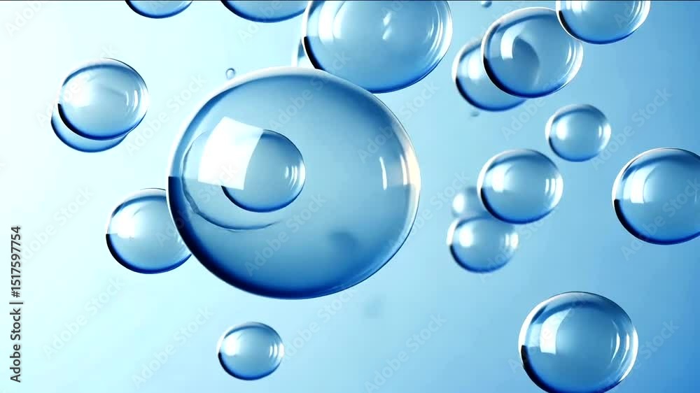 Many translucent blue bubbles rise