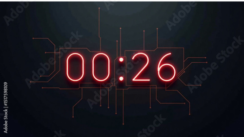 Digital countdown timer displaying 00:26 with high-tech design on dark background