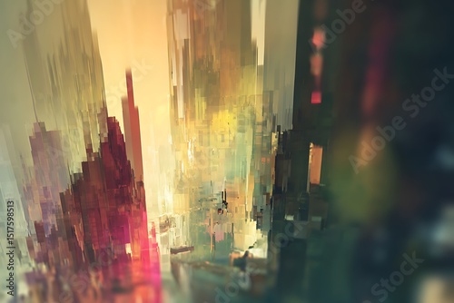 Abstract cityscape vibrant and fragmented view
