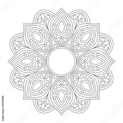 Flower black and white background of a mandala coloring page, vector file