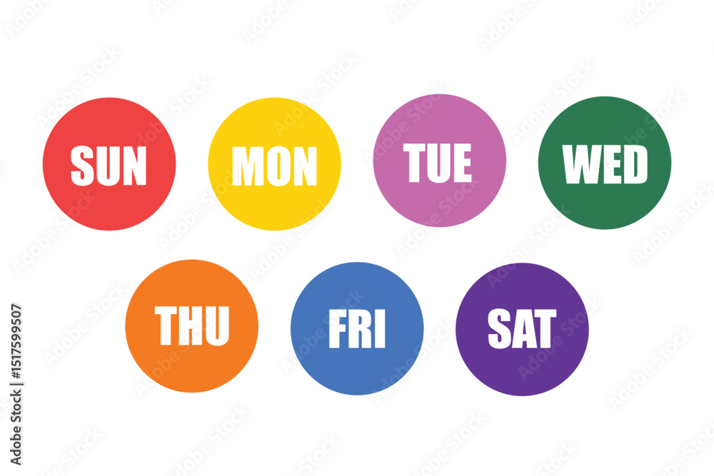 Color-coded circular weekday icons Color-coded circular weekday icons