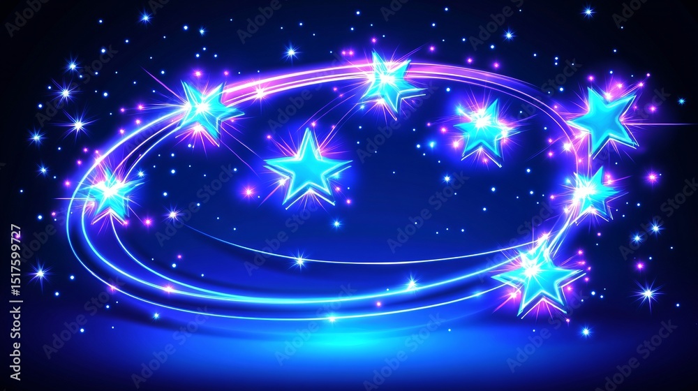Obraz premium Glowing Blue and Purple Stars in a Whirlwind Circular Design