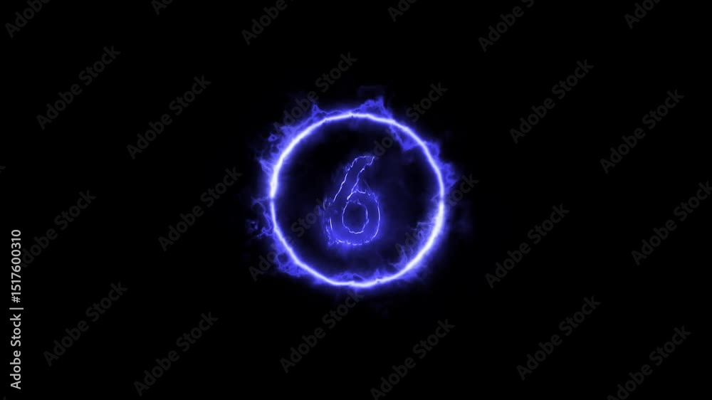 Countdown animation video from 10 to 0. Neon fire circle countdown timer from 10 to 0 with glowing effects on dark background.