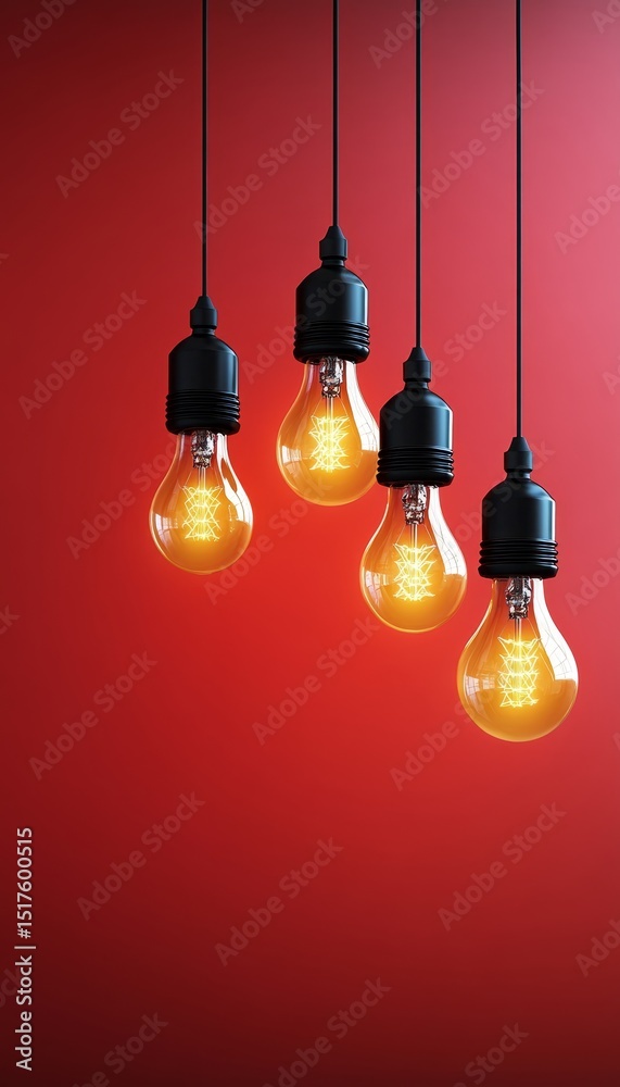 Bright Edison Bulbs Glowing on a Red Backdrop, Symbolizing Innovation and Creative Ideas in Design Bright Edison Bulbs Glowing on a Red Backdrop, Symbolizing Innovation and Creative Ideas in Design