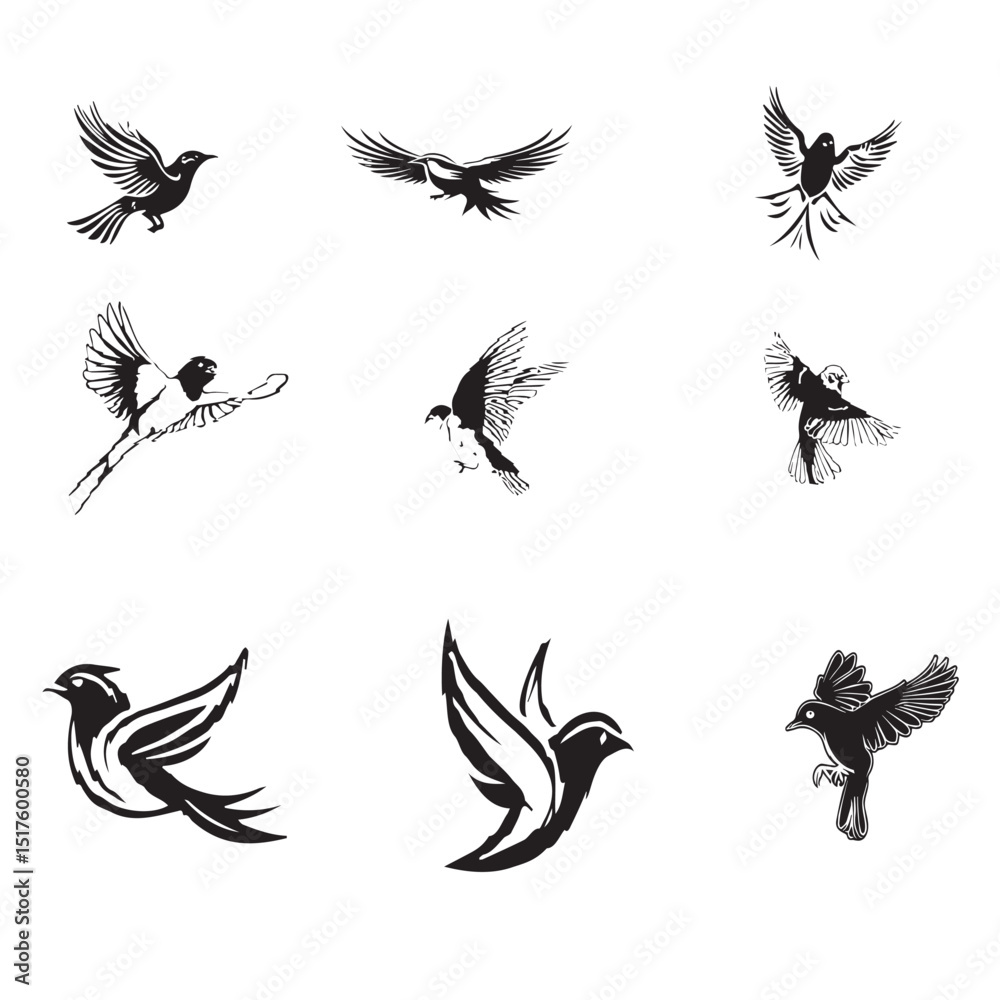 Obraz premium Cute Flying Birds Vector set 