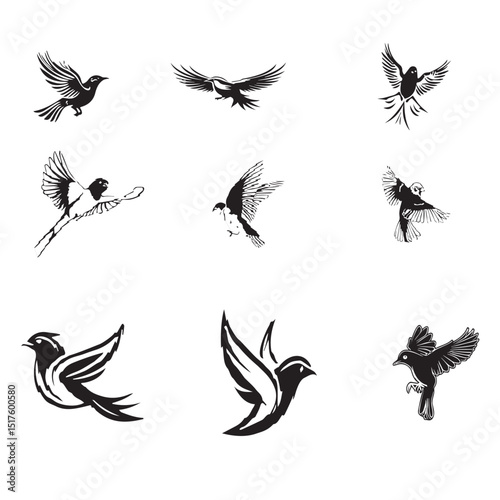  Cute Flying Birds Vector set 