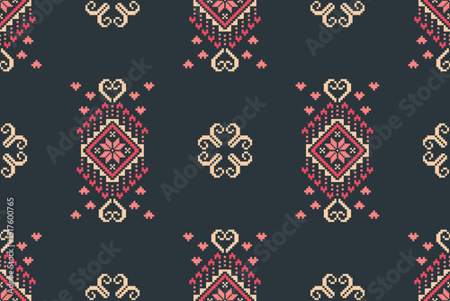 Cross stitch pattern concept showcasing traditional ethnic geometric pattern, Design for textile, background,carpet,wallpaper,clothing,wrapping,Batik,fabric,Vector illustration	
