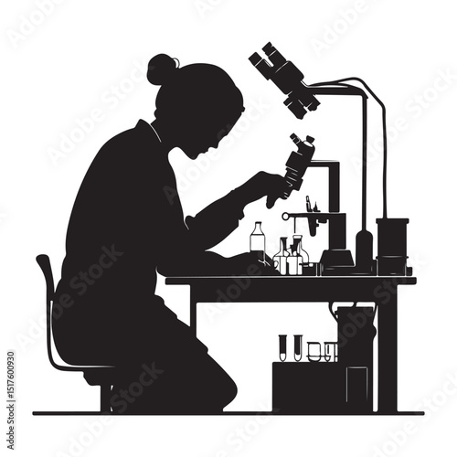 Scientist Using Microscope minimal silhouette design