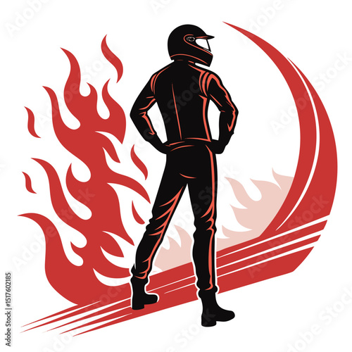 Design a vector graphic of a speeding silhouette, engulfed in shadow flames, conveying intense speed and power.  Focus on sharp lines and dramatic lighting.