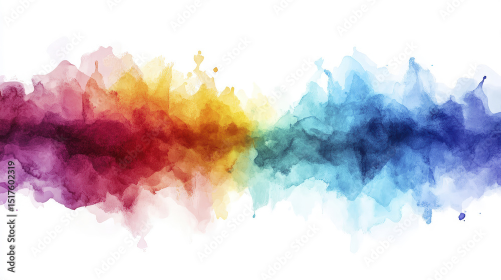 Fototapeta premium Abstract colorful watercolor gradient flows horizontally from red, yellow to blue on a white background