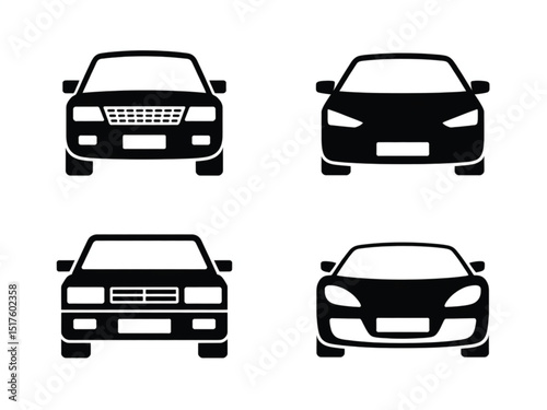 Car Front Silhouette, Auto Mobile Icon, Vehicle Transport Sign on Transparent Background