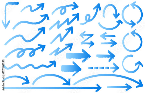 Blue gradient hand-drawn arrow set