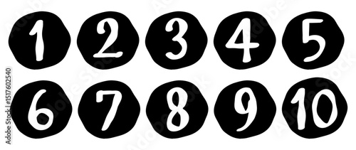 Monochrome handwritten black circle numbers set