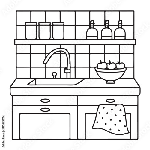 Hand drawn vector illustration, black & white design, Little corner bold & easy coloring book, Little corner bold & easy coloring pages, line art, coloring book, coloring pages, drawing book