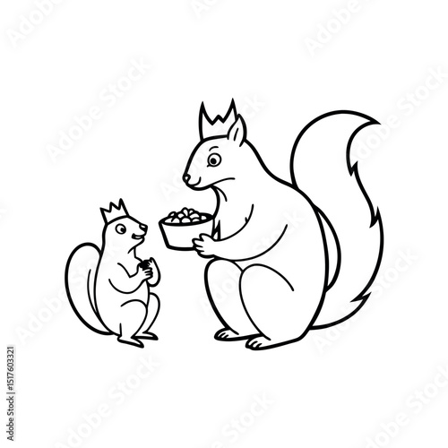 Cute animal cartoon vector illustration of a cat and mouse, or a cat with a fish, a black silhouette design