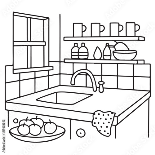 Hand drawn vector illustration, black & white design, Little corner bold & easy coloring book, Little corner bold & easy coloring pages, line art, coloring book, coloring pages, drawing book