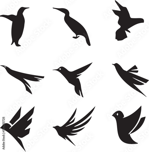  Nice Black and White Birds Vector Set