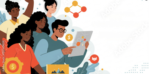 vector illustration of a happy family with speech bubbles