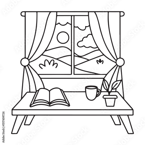 Hand drawn vector illustration, black & white design, Little corner bold & easy coloring book, Little corner bold & easy coloring pages, line art, coloring book, coloring pages, drawing book