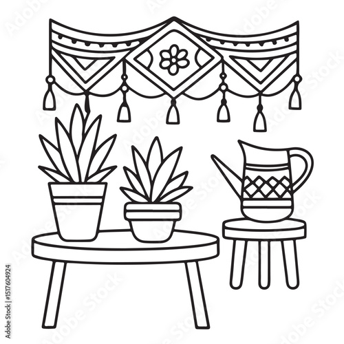 Hand drawn vector illustration, black & white design, Little corner bold & easy coloring book, Little corner bold & easy coloring pages, line art, coloring book, coloring pages, drawing book
