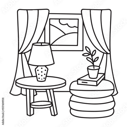 Hand drawn vector illustration, black & white design, Little corner bold & easy coloring book, Little corner bold & easy coloring pages, line art, coloring book, coloring pages, drawing book