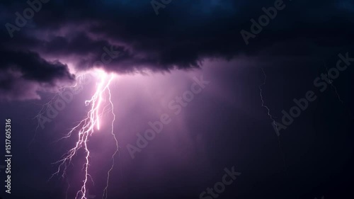 Night thunderstorm with dramatic lightning strikes – intense weather photography