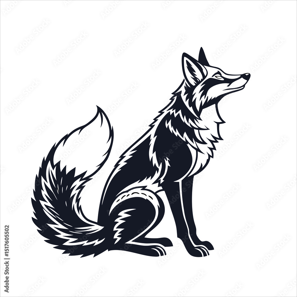 Obraz premium Isolated Silhouette of Sitting Fox with Fluffy Tail