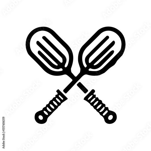 Crossed spatulas in black outline design for cooking themes  