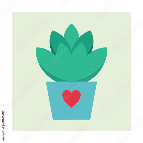 Minimal Succulent Illustration in Heart Shaped Pot