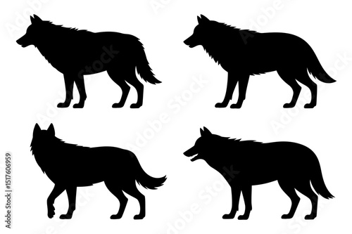 Four wolf silhouette vector image illustration
