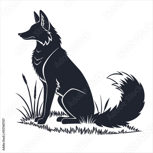 Modern Black Fox Silhouette on White Background