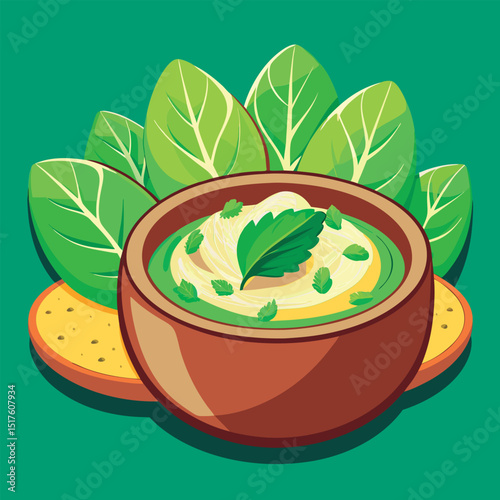 Delicious hummus with fresh herbs.
