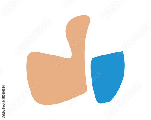 Minimalist illustration of a thumbs up gesture paired with a blue abstract shape. Symbolizes approval, positivity, success, or like. Great for app design, marketing, and web design.