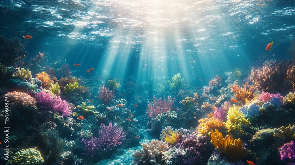 Naklejka premium Seascape view of Colorful turtles in the blue ocean