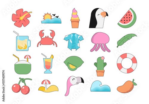 Flat Tropical Illustration Element Set