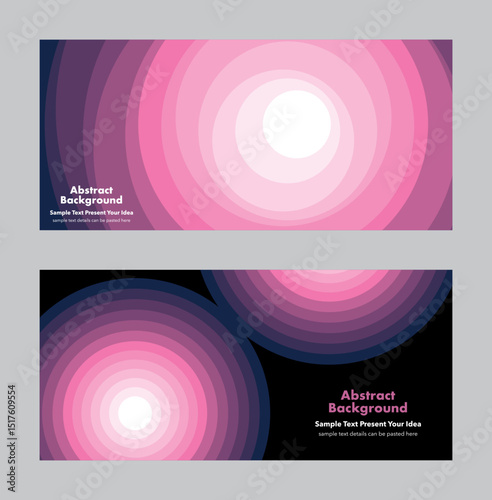 Vector abstract background with layered concentric circles in pink and purple gradient. Modern, minimal design, for cover page, banner, digital artwork, annual report.